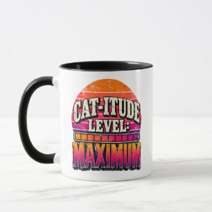 Kat-Itude Niveau Maximaal Retro Zonsondergang Typo Mok