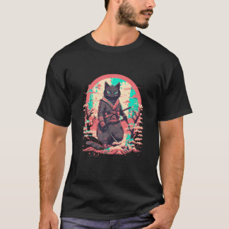 Kat Japans Kunst Kat Ninja Ukiyo e Anime Samurai C T-shirt