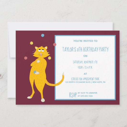 Kat Juggling Balls Custom Verjaardagsfeest Kaart (Voorkant)