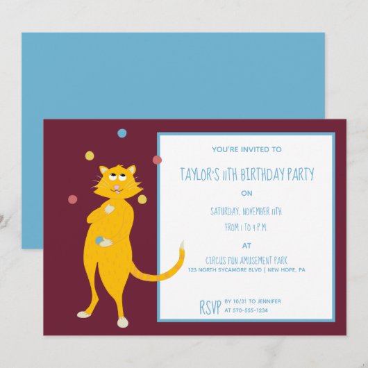 Kat Juggling Balls Custom Verjaardagsfeest Kaart (Voorkant / Achterkant)