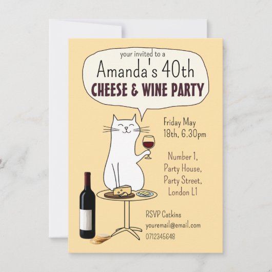 Kat Kaas en wijn feest verjaardagsproeverij Kaart (Voorkant)