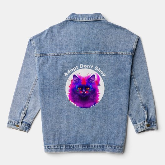 Kat Kaleidoscoop: Levendig Kattenportret Denim Jacket (Achterkant)