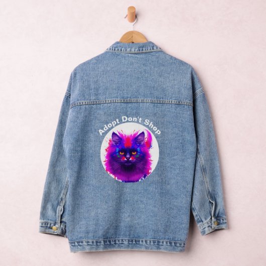 Kat Kaleidoscoop: Levendig Kattenportret Denim Jacket (Hangar)