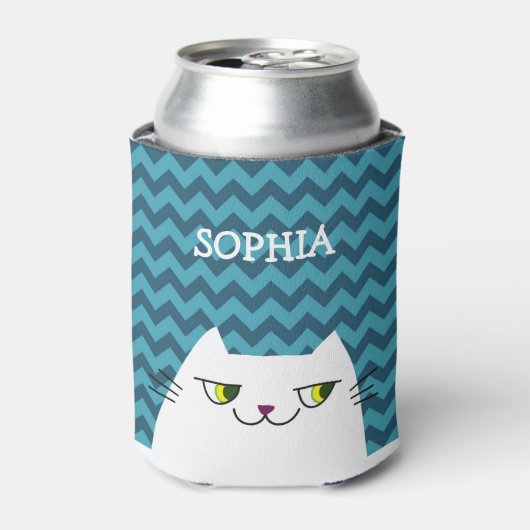 Kat Kan Koeler Monogram Blauwe Chevron Schattig (Blikje Voorkant)