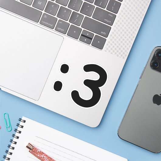 Kat kant Emoticon:3 Sticker (Laptop met iPhone)