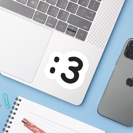Kat kant Emoticon: 3 Sticker (Laptop met iPhone)