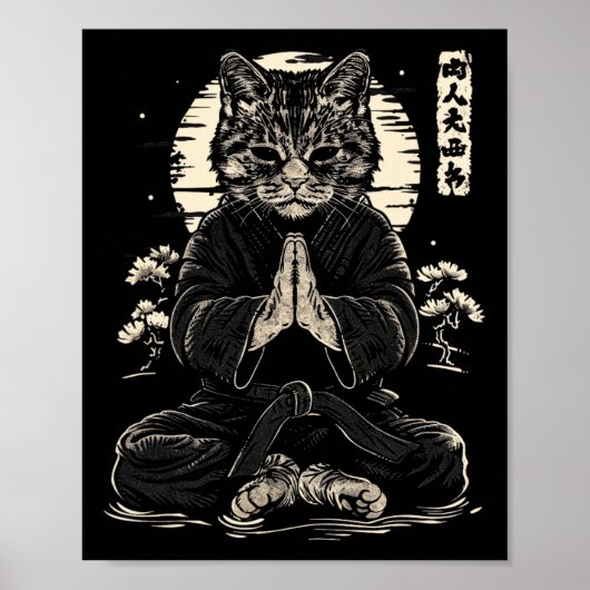 Kat Karate Fighter Dier Judo Meditatieve Pose Poster (Voorkant)