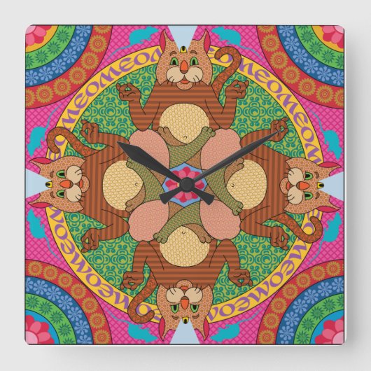 Kat Karma Clock Vierkante Klok (Voorkant)