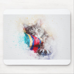 Kat Kat Animal Art Abstracte Waterverf Vintage Muismat