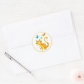 Kat Kat en Kleurrijke Vlinders, gouden lijst, Ronde Sticker (Envelop)