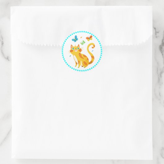 Kat kat en kleurrijke vlinders ronde sticker (Tas)