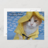 Kat/Kat in gele zweefregenjas Briefkaart (Voorkant / Achterkant)