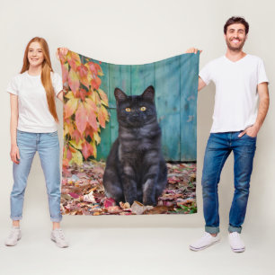 Kat Kat Kat Kat Kat Kat met rode bladeren Blauwe d Fleece Deken