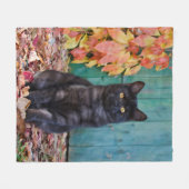 Kat Kat Kat Kat Kat Kat met rode bladeren Blauwe d Fleece Deken (Voorkant (Horizontaal))