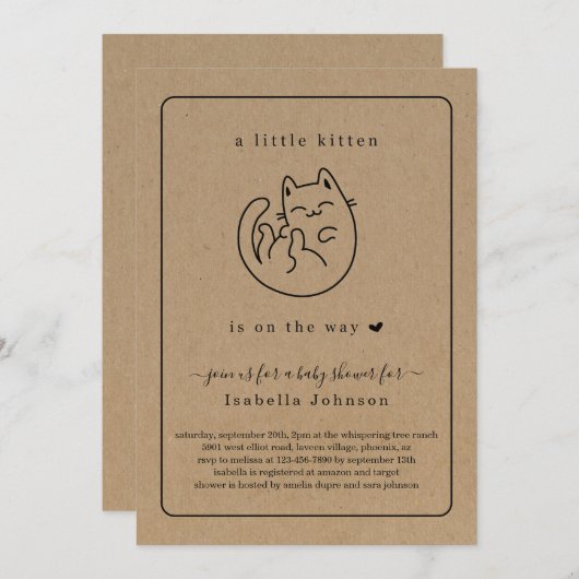 Kat Kat Kitten Baby shower Uitnodiging (Voorkant / Achterkant)