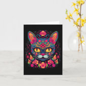 Kat Kat Kitten Paws Sugar Skull Calavera Hwe Kaart (Gele Bloem)