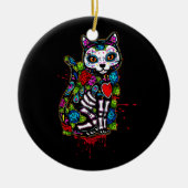 Kat Kat Kitten Paws Sugar Skull Calavera Hwe Keramisch Ornament (Voorkant)