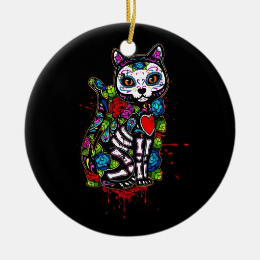 Kat Kat Kitten Paws Sugar Skull Calavera Hwe Keramisch Ornament (Voorkant)