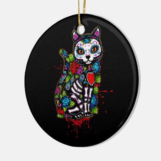 Kat Kat Kitten Paws Sugar Skull Calavera Hwe Keramisch Ornament (Links)