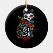 Kat Kat Kitten Paws Sugar Skull Calavera Hwe Keramisch Ornament (Achterkant)