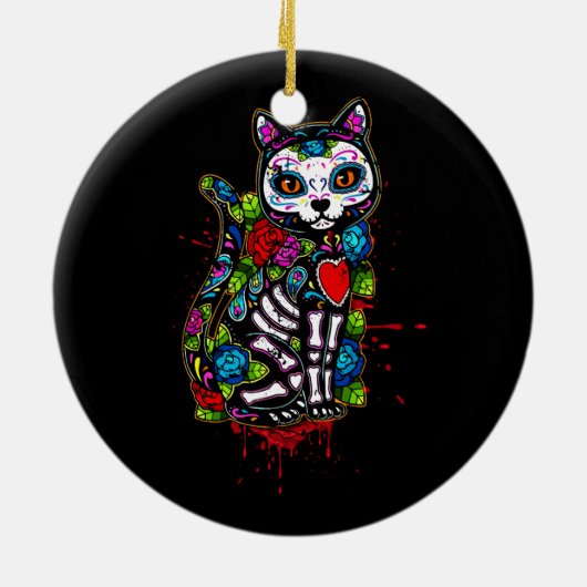 Kat Kat Kitten Paws Sugar Skull Calavera Hwe Keramisch Ornament (Achterkant)