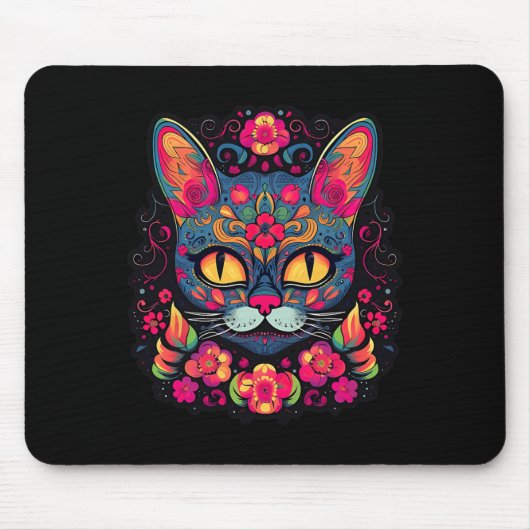 Kat Kat Kitten Paws Sugar Skull Calavera Hwe Muismat (Voorkant)