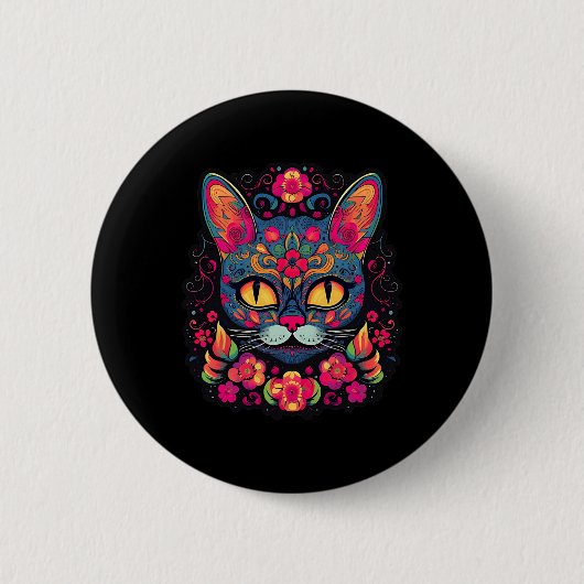 Kat Kat Kitten Paws Sugar Skull Calavera Hwe Ronde Button 5,7 Cm (Voorkant)