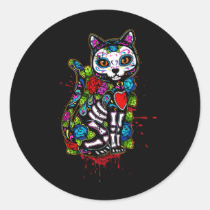 Kat Kat Kitten Paws Sugar Skull Calavera Hwe Ronde Sticker