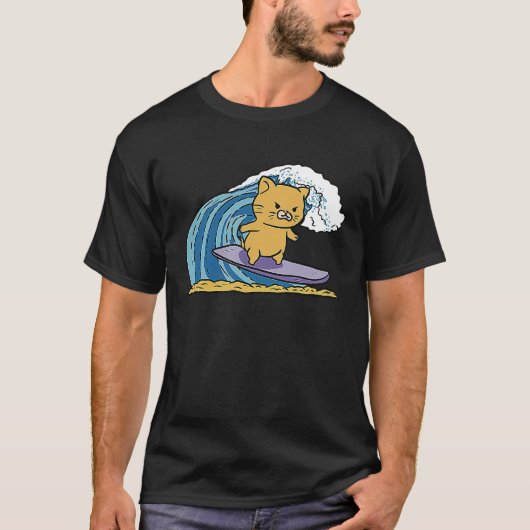 Kat Kat Kitten Surfen op een golf bij strand T-shirt (Voorkant)