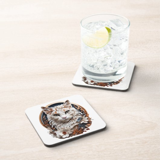 Kat, kat met bloem bier onderzetter (Rechterzijde)