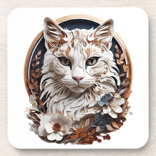 Kat, kat met bloem bier onderzetter (Voorkant)