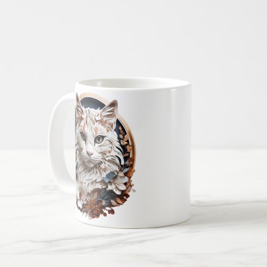 Kat, kat met bloem koffiemok (Voorkant links)