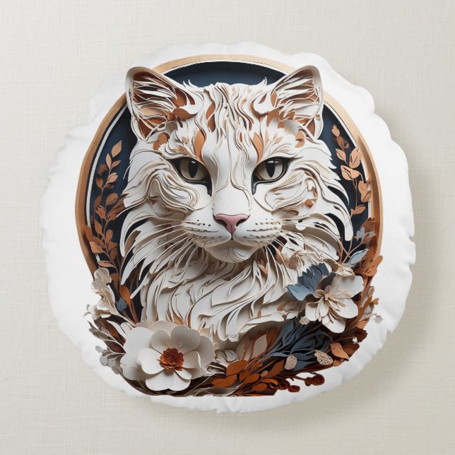 Kat, kat met bloem rond kussen (Voorkant)