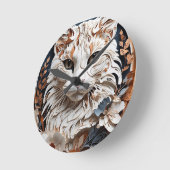 Kat, kat met bloem ronde klok (Hoek)