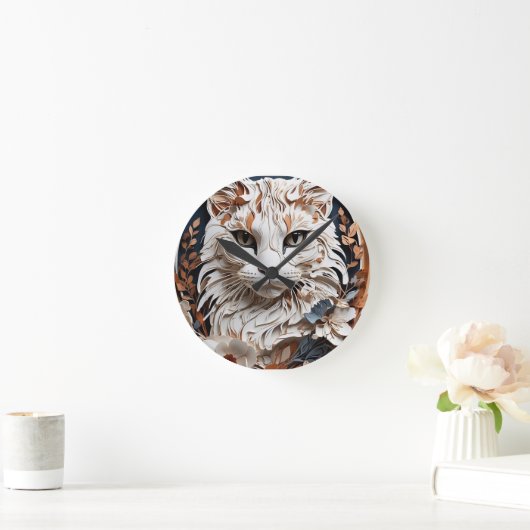 Kat, kat met bloem ronde klok (Huis)