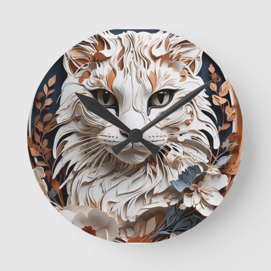 Kat, kat met bloem ronde klok (Voorkant)