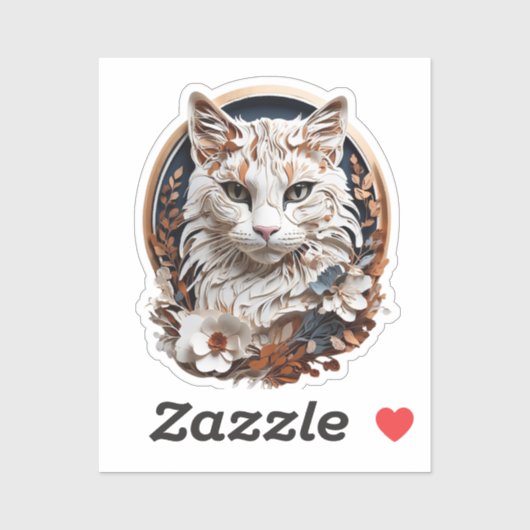 Kat, kat met bloem sticker (Vel)