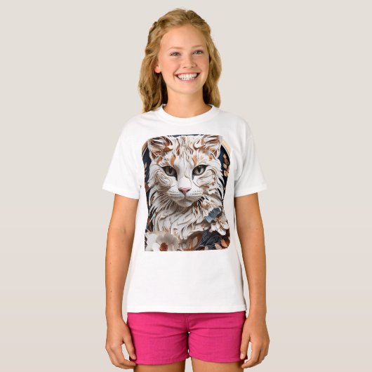 Kat, kat met bloem t-shirt (Voorkant volledig)