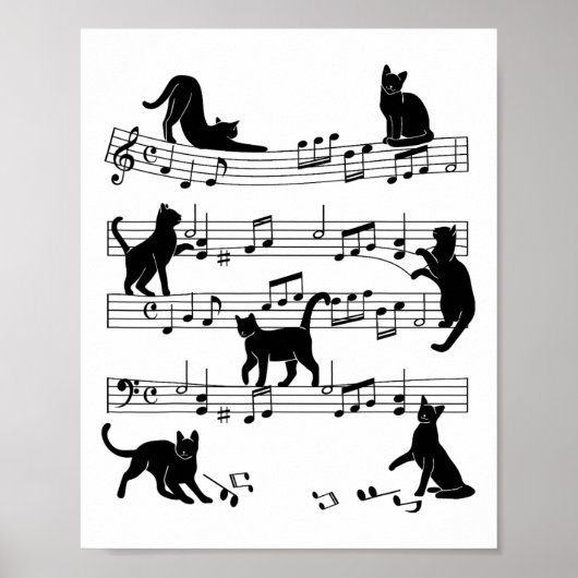 Kat Kat Muziek afspelen Schoonmaken Piano Musician Poster (Voorkant)