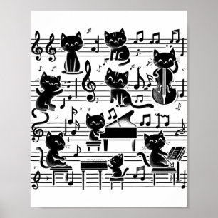 Kat Kat Spelen Muziek Opmerking Clef Musician Art Poster