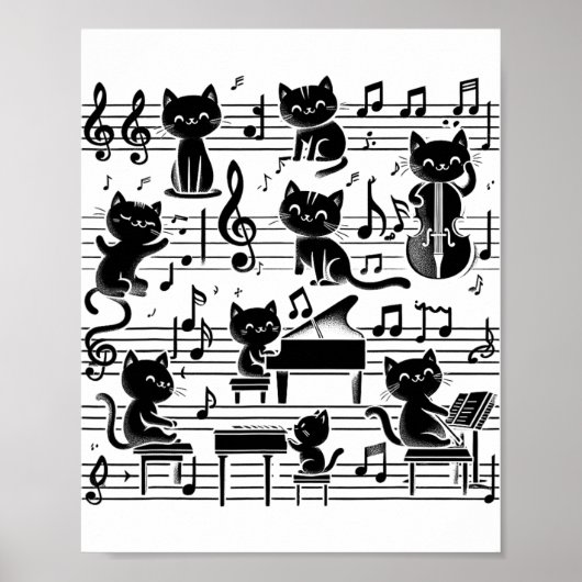 Kat Kat Spelen Muziek Opmerking Clef Musician Art  Poster (Voorkant)