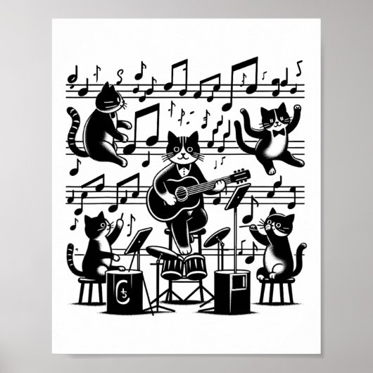 Kat Kat Spelen Muziek Opmerking Clef Musician Art  Poster (Voorkant)
