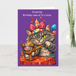 Kat Katelapult Taart Verjaardag Grappig Cadeau Ide Kaart
