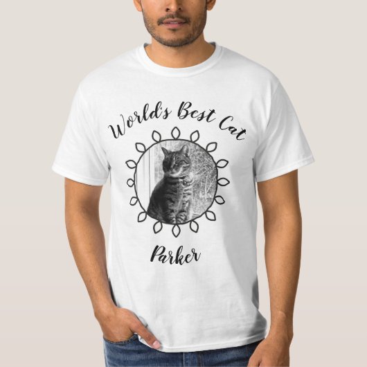 Kat-katfoto met versierd lijst en jouw tekst t-shirt (Voorkant)