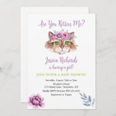 Kat katje roze paarse baby shower kaart (Voorkant / Achterkant)