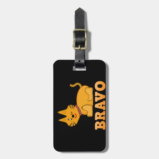 Kat kattedier met een staartstaartstang dappere br bagagelabel (Voorkant verticaal)