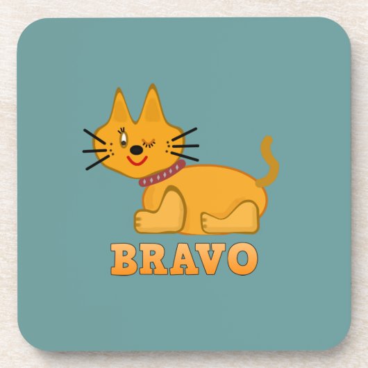 Kat kattedier met een staartstaartstang dappere br bier onderzetter (Voorkant)