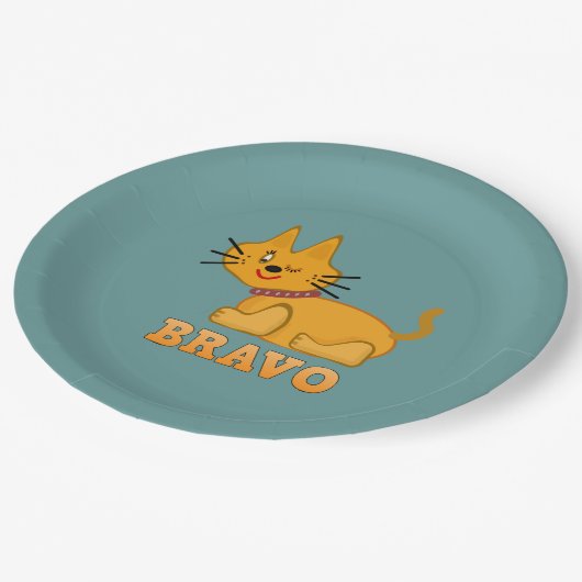 Kat kattedier met een staartstaartstang dappere br papieren bordje (Gekanteld)