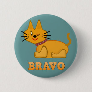 Kat kattedier met een staartstaartstang dappere br ronde button 5,7 cm