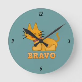 Kat kattedier met een staartstaartstang dappere br ronde klok